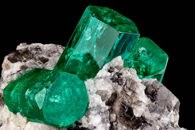 Emerald on Calcite, "The Three Amigos"
