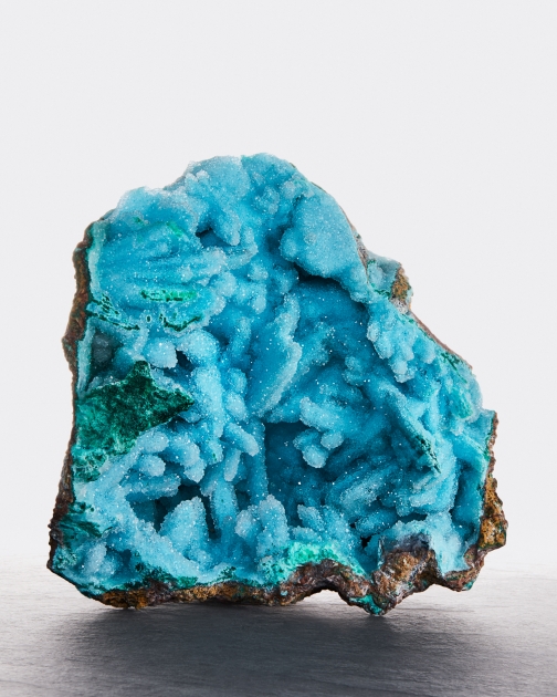 Chrysocolla after Barite with Malachite Coated With Drusy Quartz